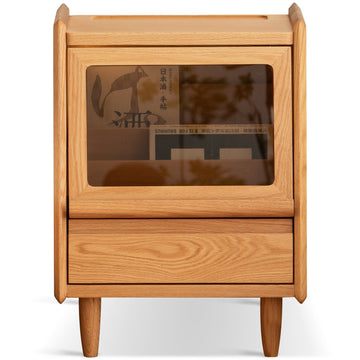 Scandinavian oak wood side table oxygen in white background.
