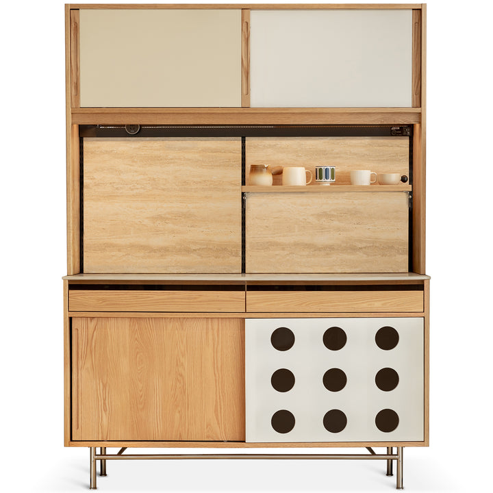 Scandinavian Oak Wood Sintered Stone Storage Side Cabinet TIMELESS
