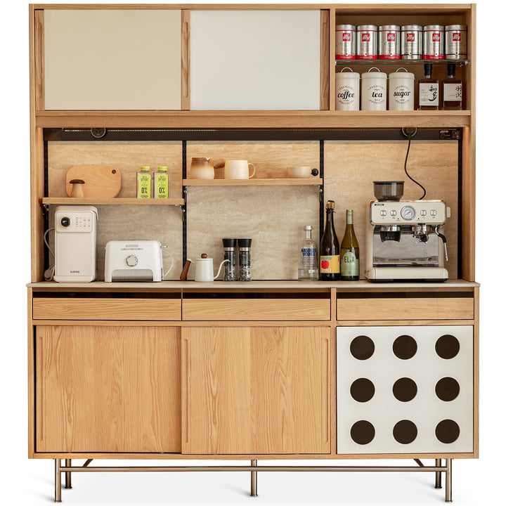 Scandinavian Oak Wood Sintered Stone Storage Side Cabinet TIMELESS
