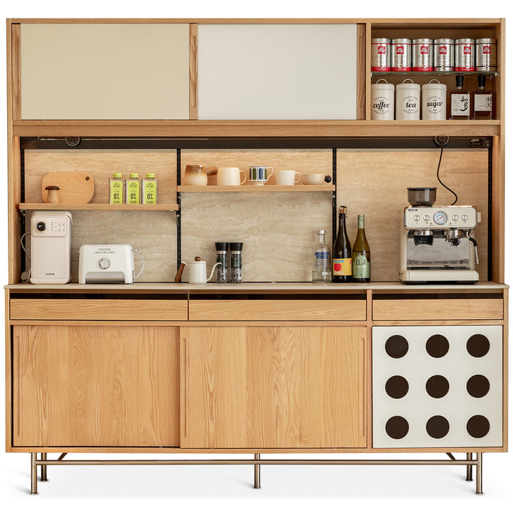Scandinavian Oak Wood Sintered Stone Storage Side Cabinet TIMELESS