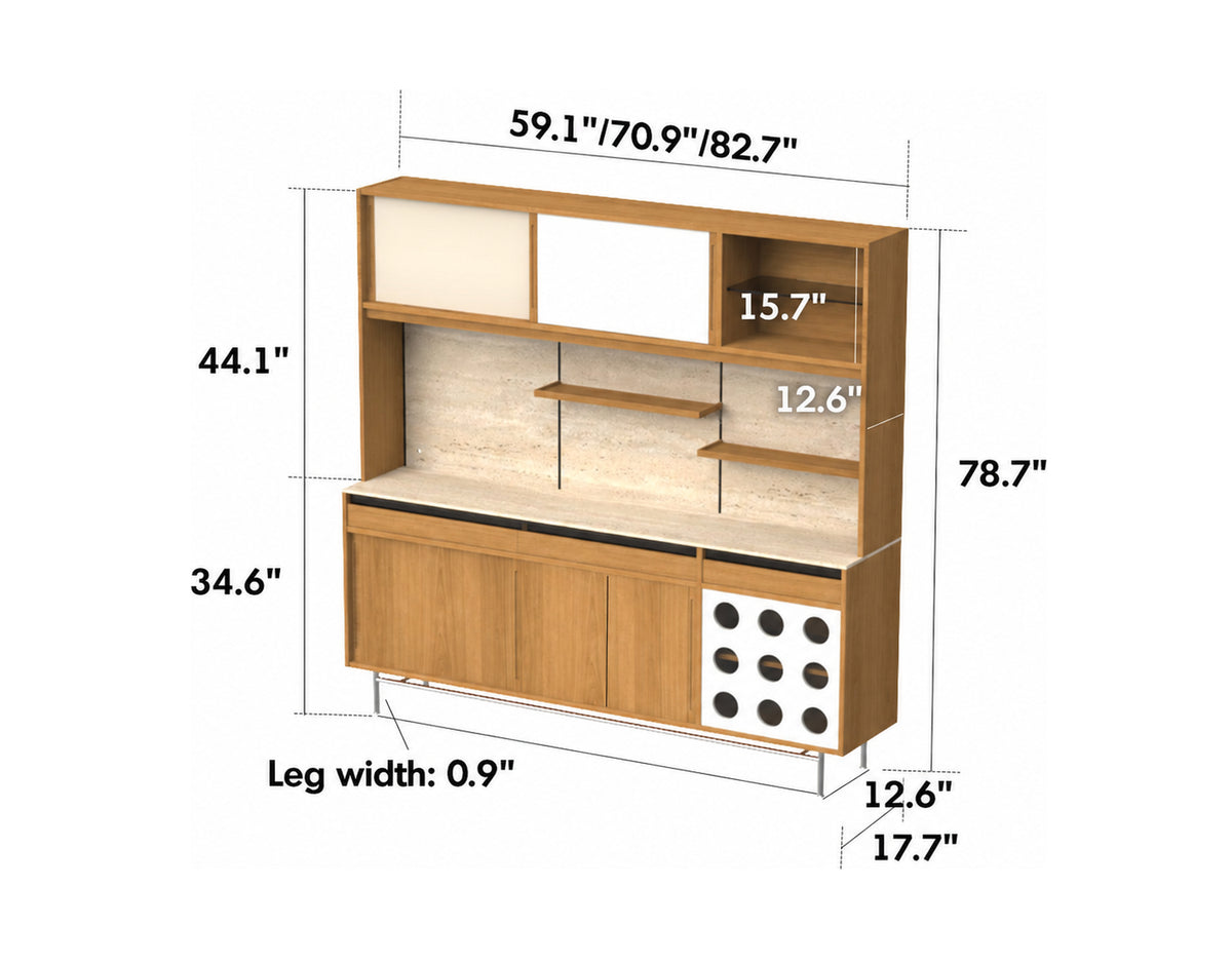 Scandinavian Oak Wood Sintered Stone Storage Side Cabinet TIMELESS Size Chart