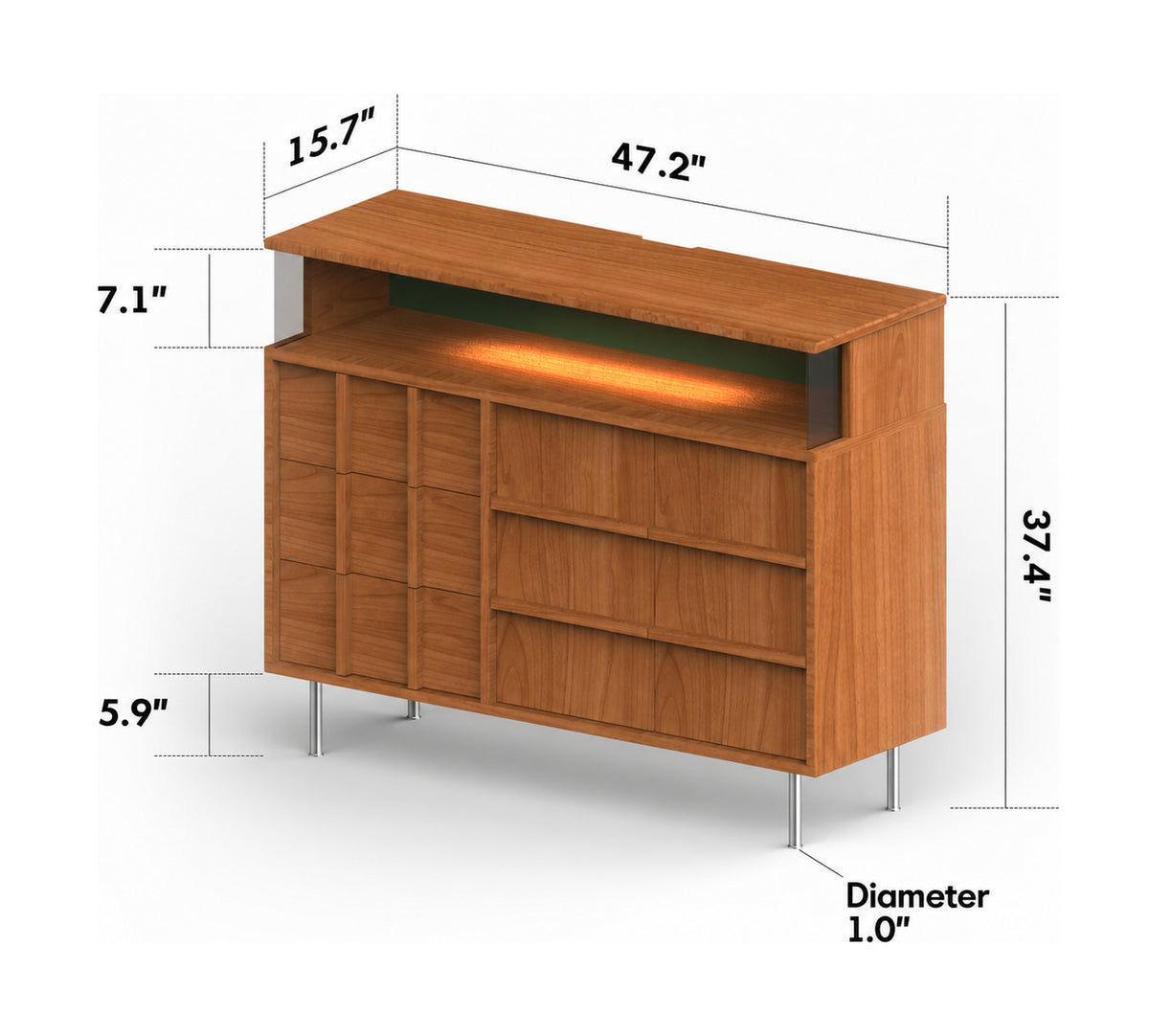 Scandinavian Cherry Wood Side Cabinet BLUE MOUNTAIN Size Chart