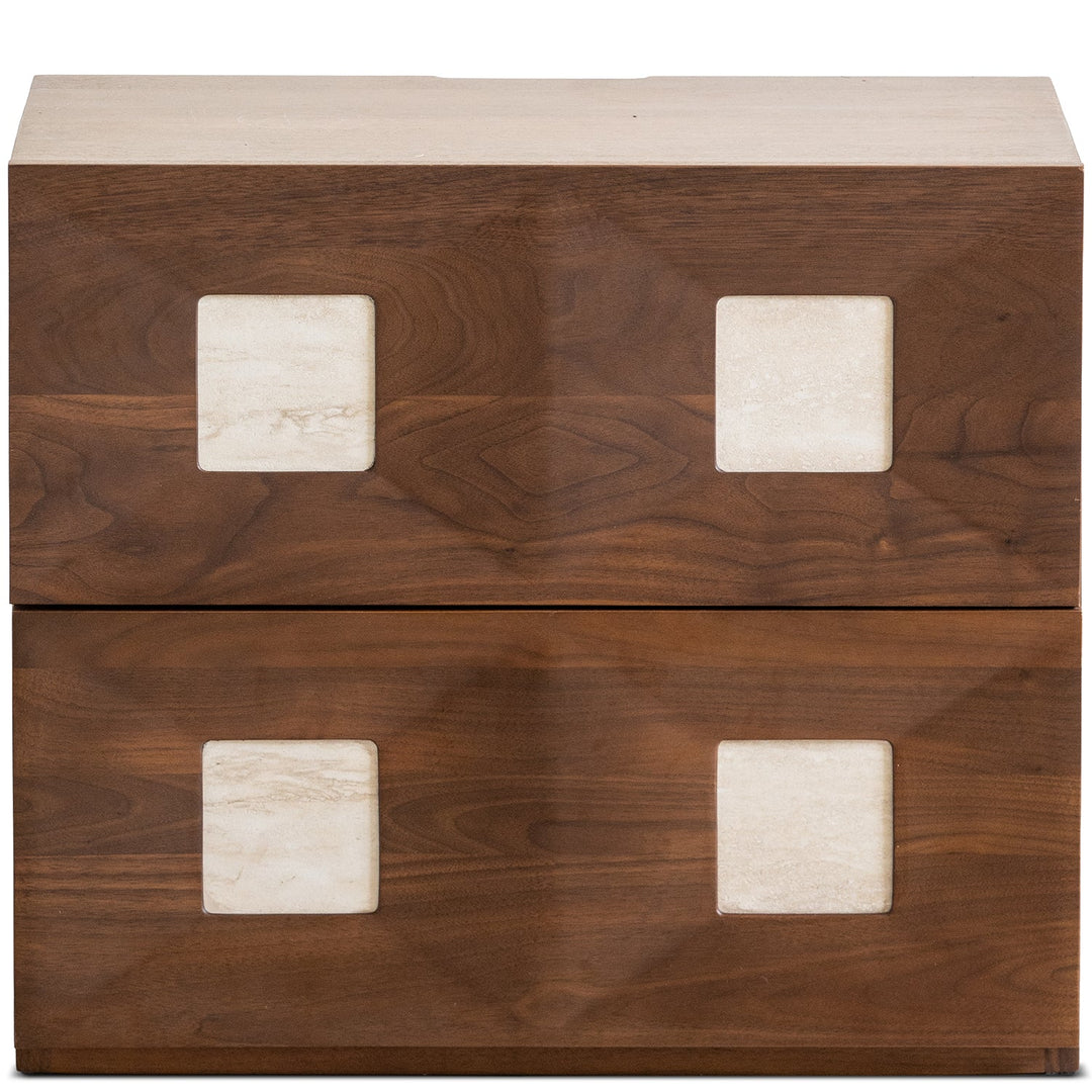 Japandi walnut wood modular cabinet solo in white background.