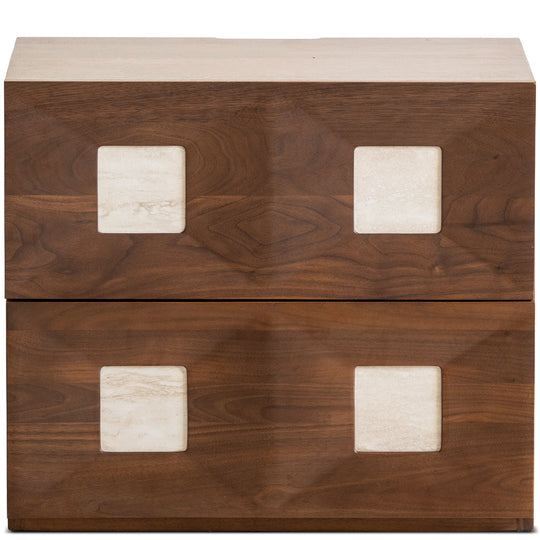 Japandi walnut wood modular cabinet solo in white background.
