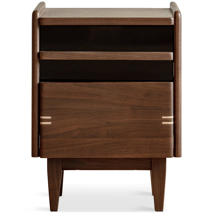 Japandi walnut wood side table dusk conceptual design.