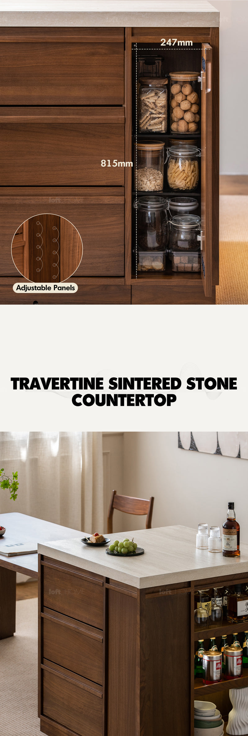 Japandi Walnut Wood Sintered Stone Island Dining Table With Cabinet AXIS More Details and Instruction_7