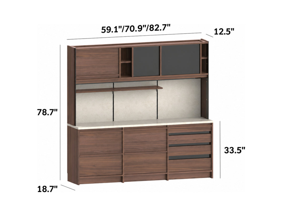 Japandi Walnut Wood Sintered Stone Storage Side Cabinet AXIS Size Chart