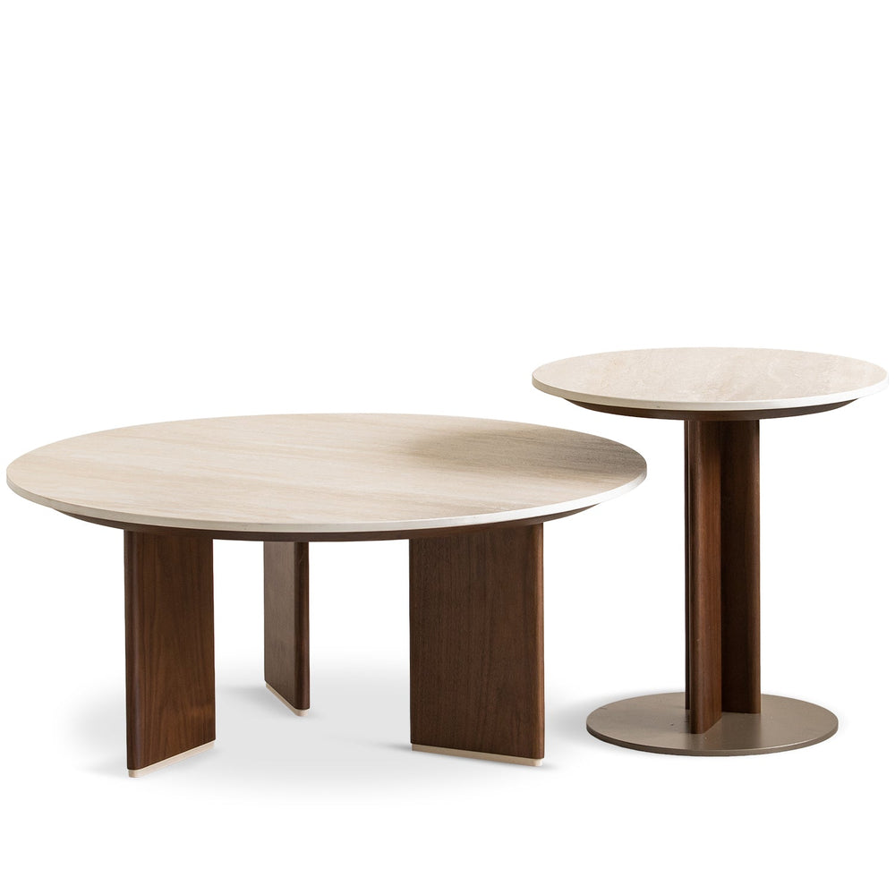 Japandi sintered stone coffee table set vale in white background.
