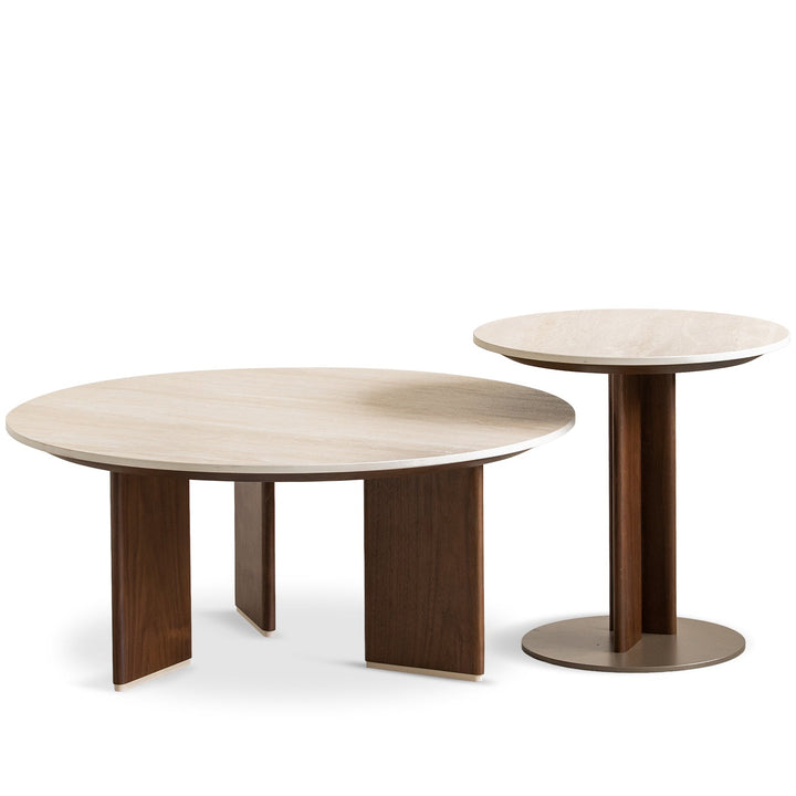 Japandi sintered stone coffee table set vale in white background.