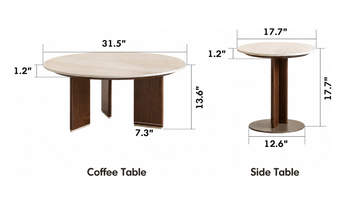 Japandi Sintered Stone Coffee Table Set VALE Size Chart