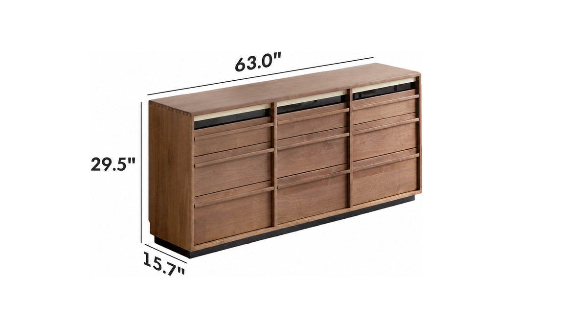 Japandi Walnut Wood Chest Of 9 Drawers AXIS Size Chart