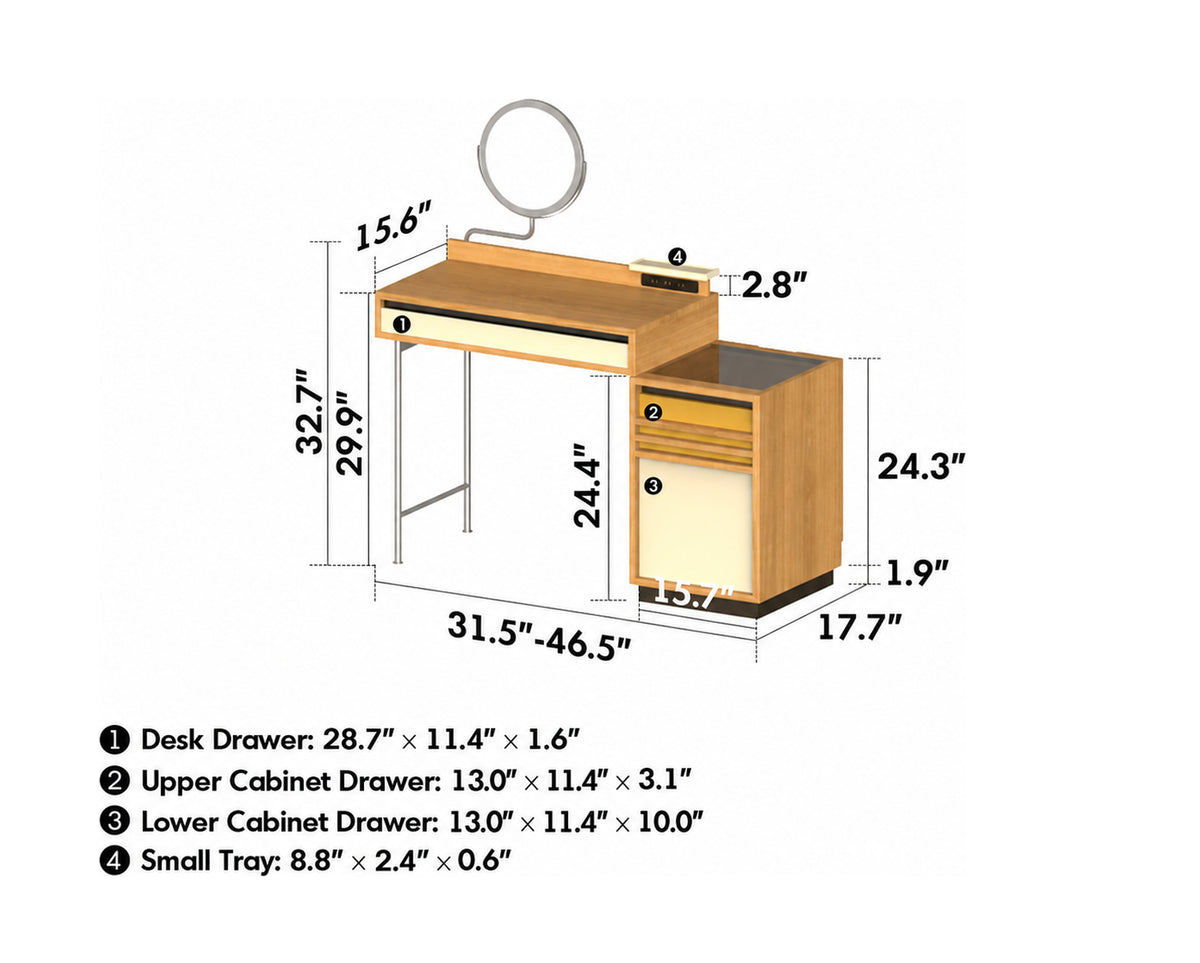 Bauhaus Oak Wood Dressing Table TIMELESS Size Chart