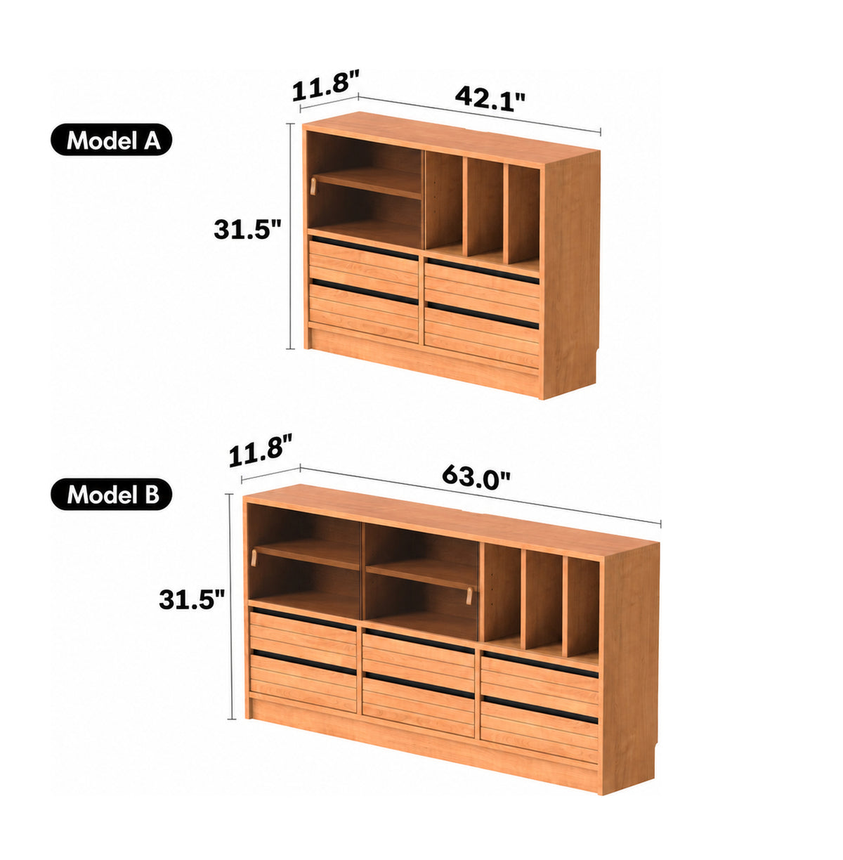 Scandinavian Cherry Wood Modular Cabinet GROVE Size Chart