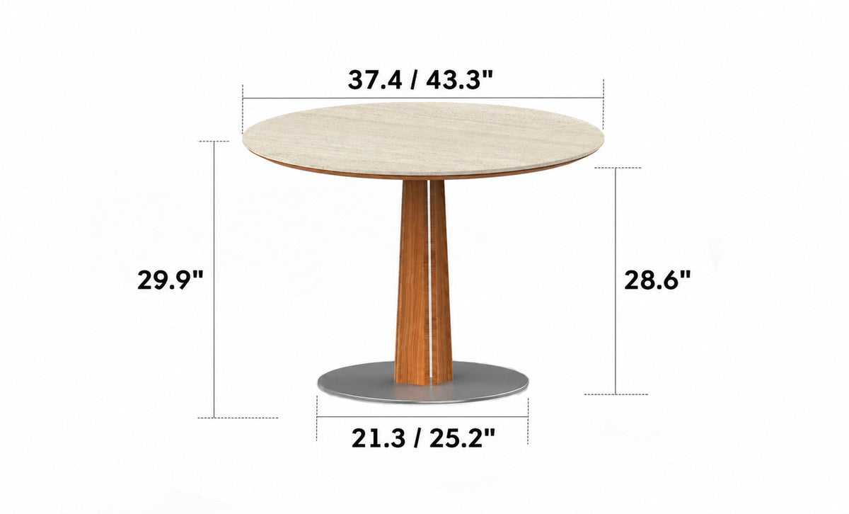 Bauhaus Cherry Wood Sintered Stone Round Dining Table PINECONE Size Chart