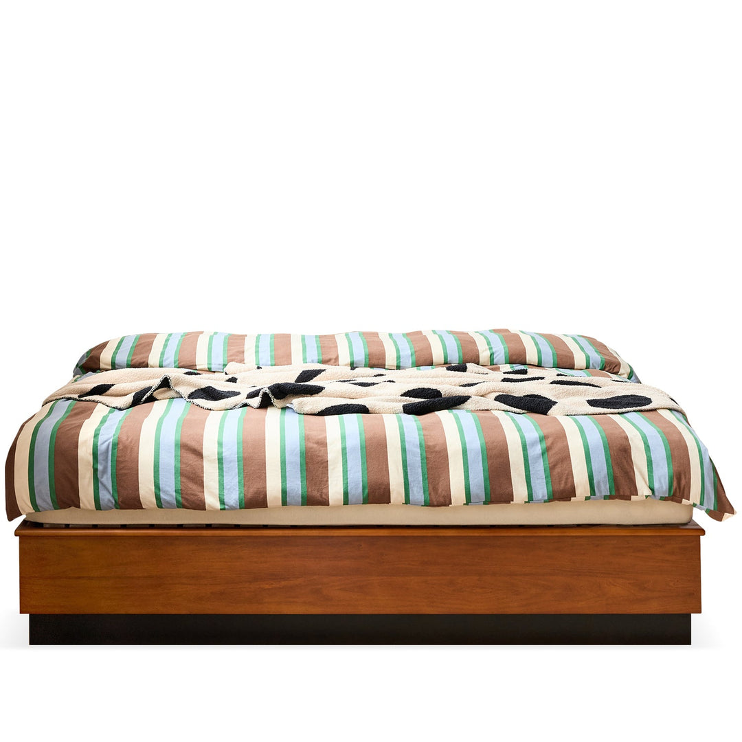 Vintage boxwood lift-up storage platform bed with drawer wheat field in white background.