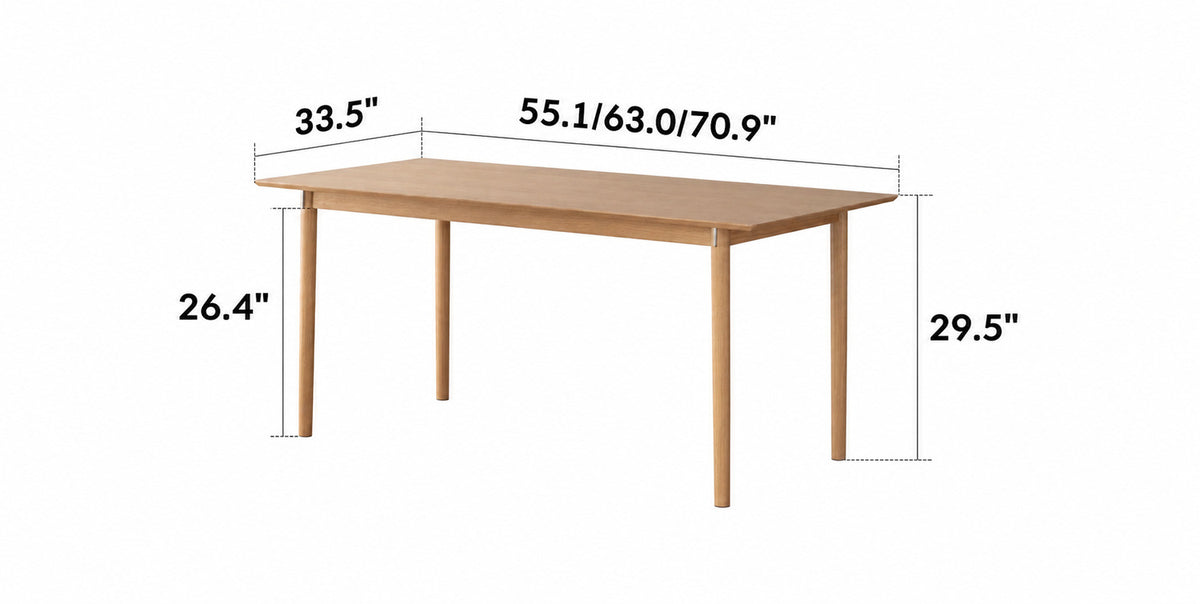 Minimalist Ash Wood Dining Table BOREL Size Chart