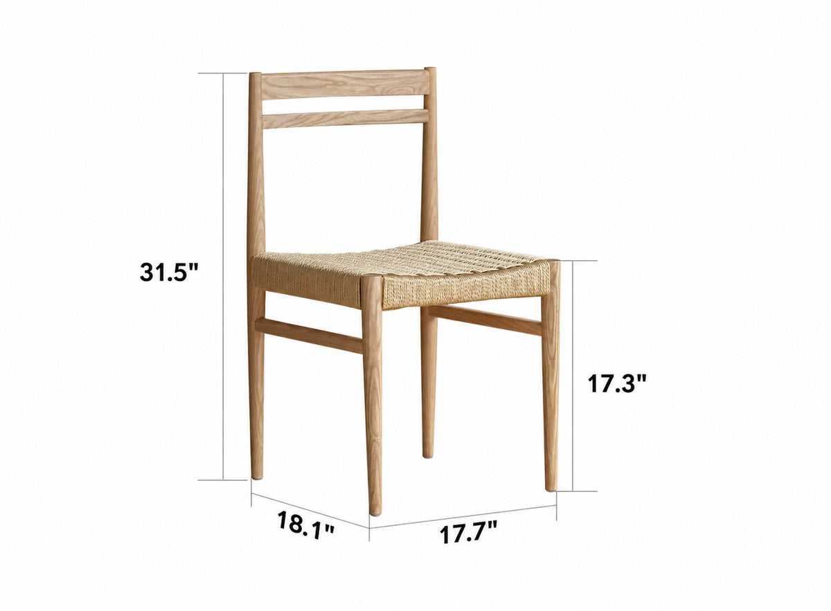 Minimalist Ash Wood Woven Rope Dining Chair MOORE Size Chart