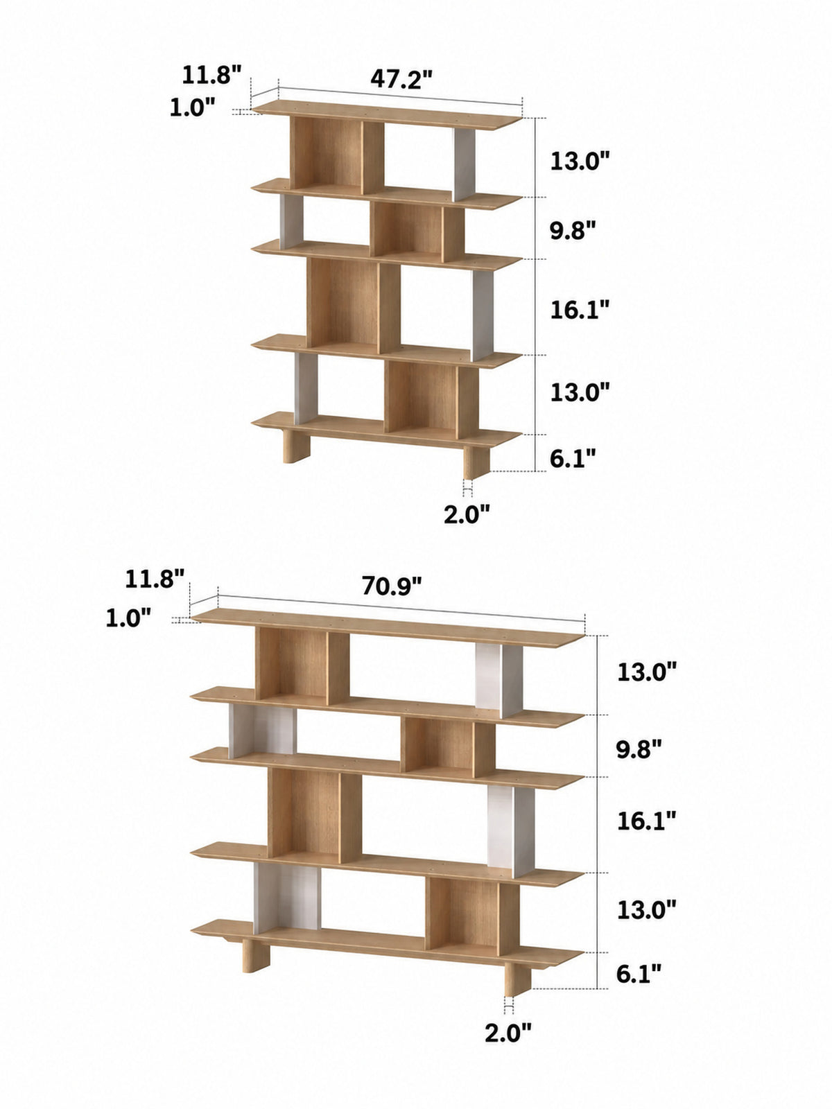Minimalist Oak Wood Veneer Shelf BERG Size Chart