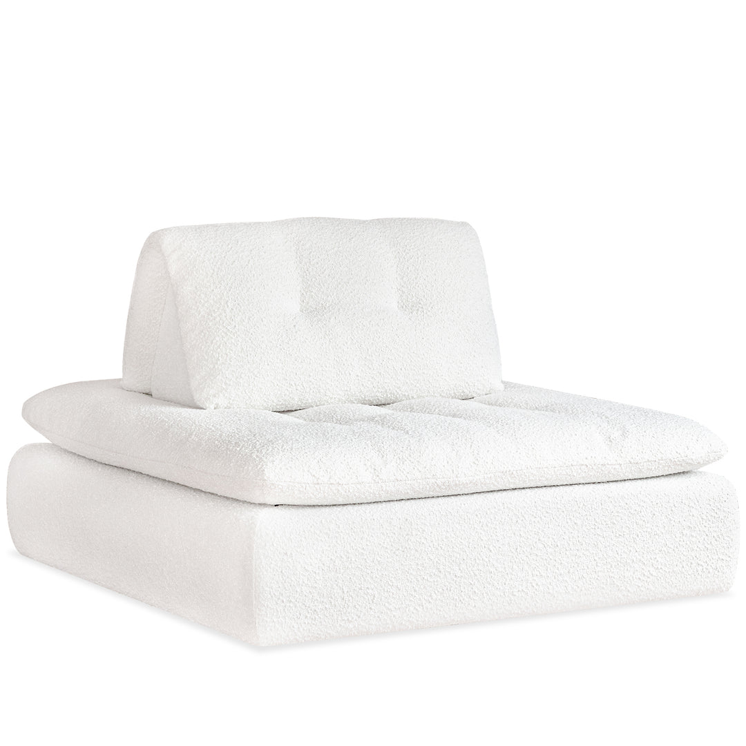 Cream boucle fabric modular 1 seater sofa bloc in white background.