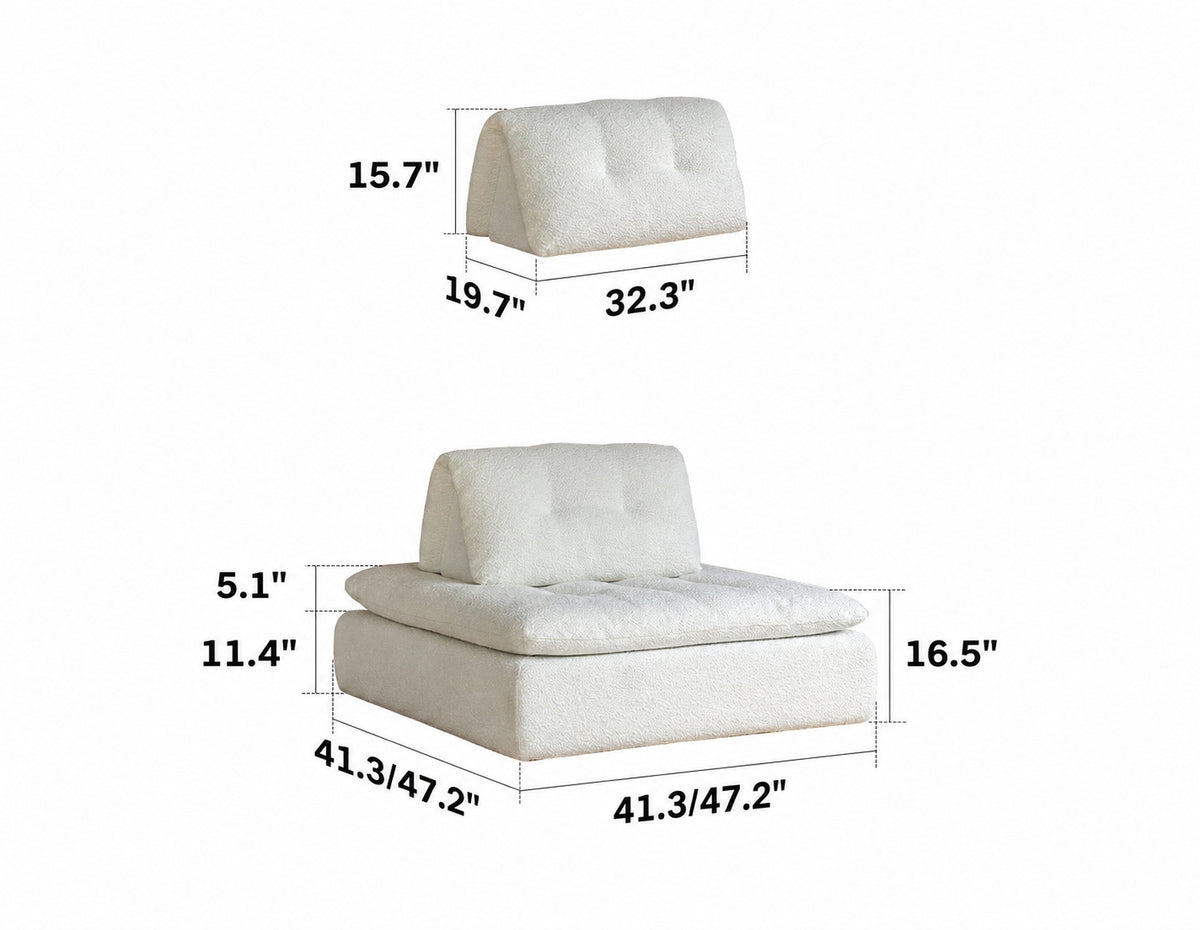 Cream Boucle Fabric Modular 1 Seater Sofa BLOC Size Chart