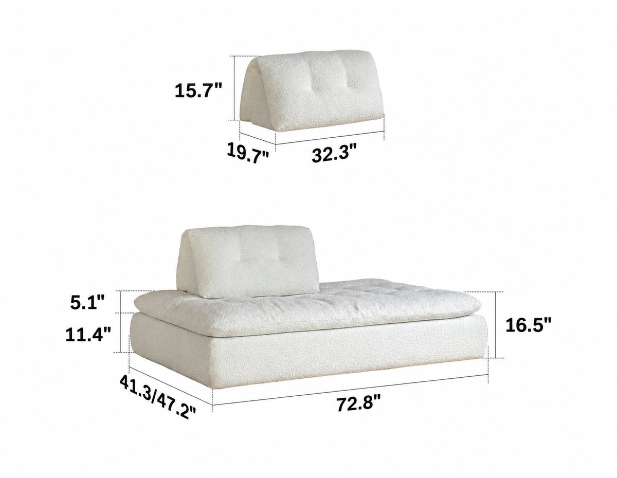 Cream Boucle Fabric Modular 2 Seater Sofa Couch BLOC Size Chart