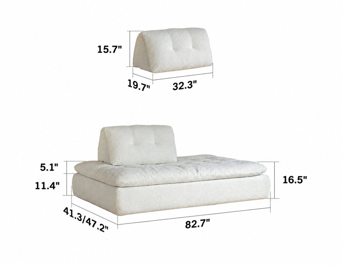 Cream Boucle Fabric Modular 3 Seater Sofa Couch BLOC Size Chart