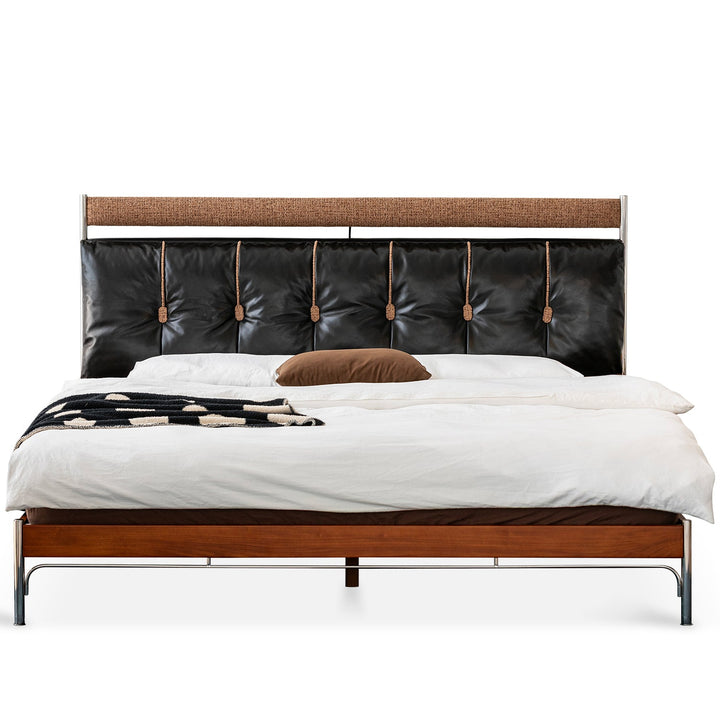 Bauhaus genuine leather bed supple black in white background.