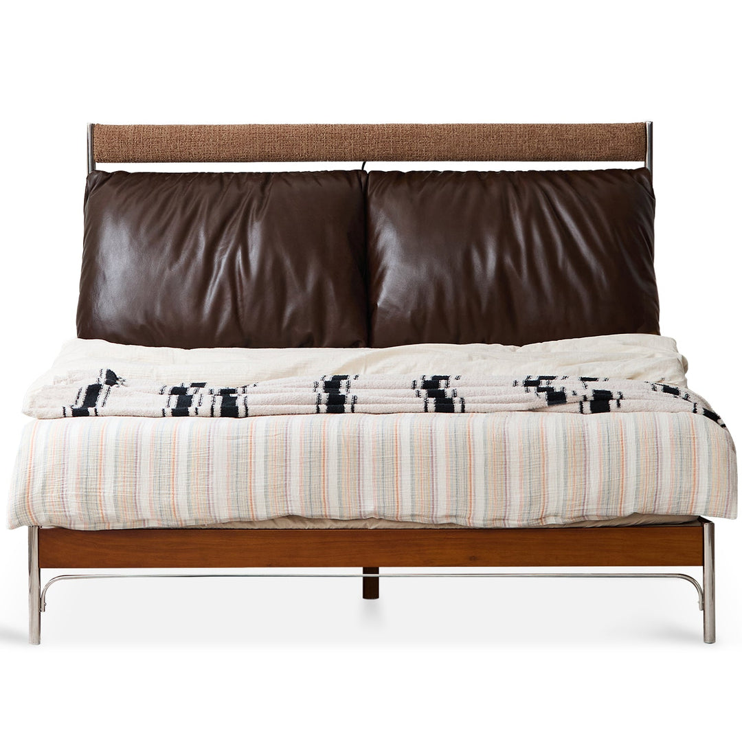 Bauhaus genuine leather bed supple brown in still life.