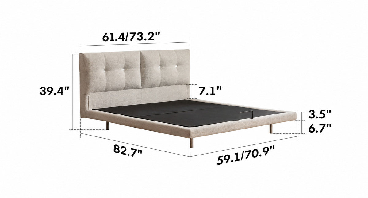 Minimalist Boucle Fabric Bed MORN Size Chart