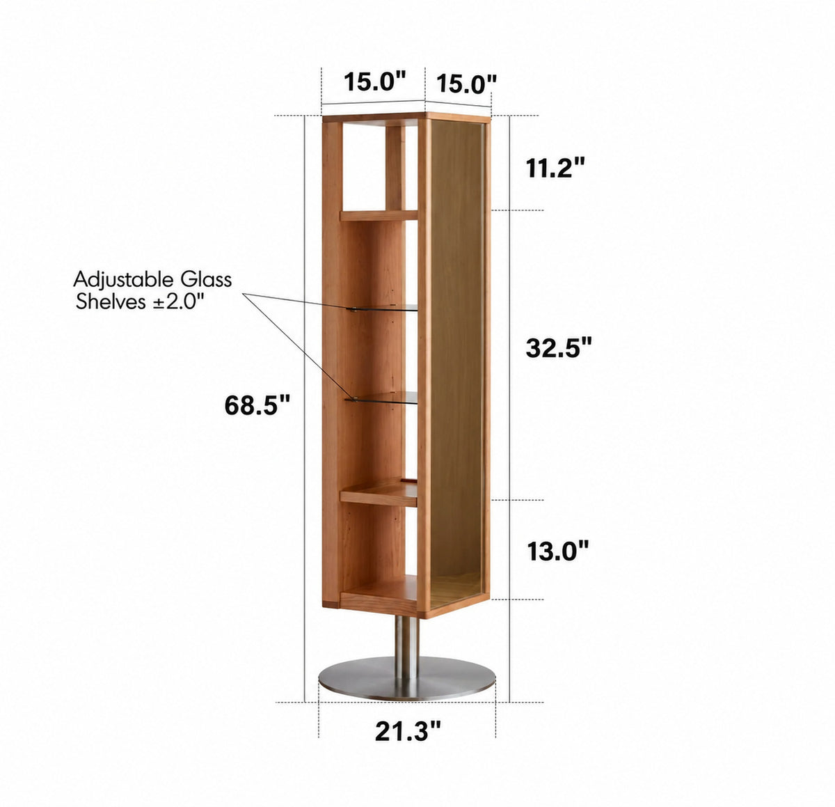 Scandinavian Cherry Wood Revolving Shelf With Mirror TIMELESS Size Chart