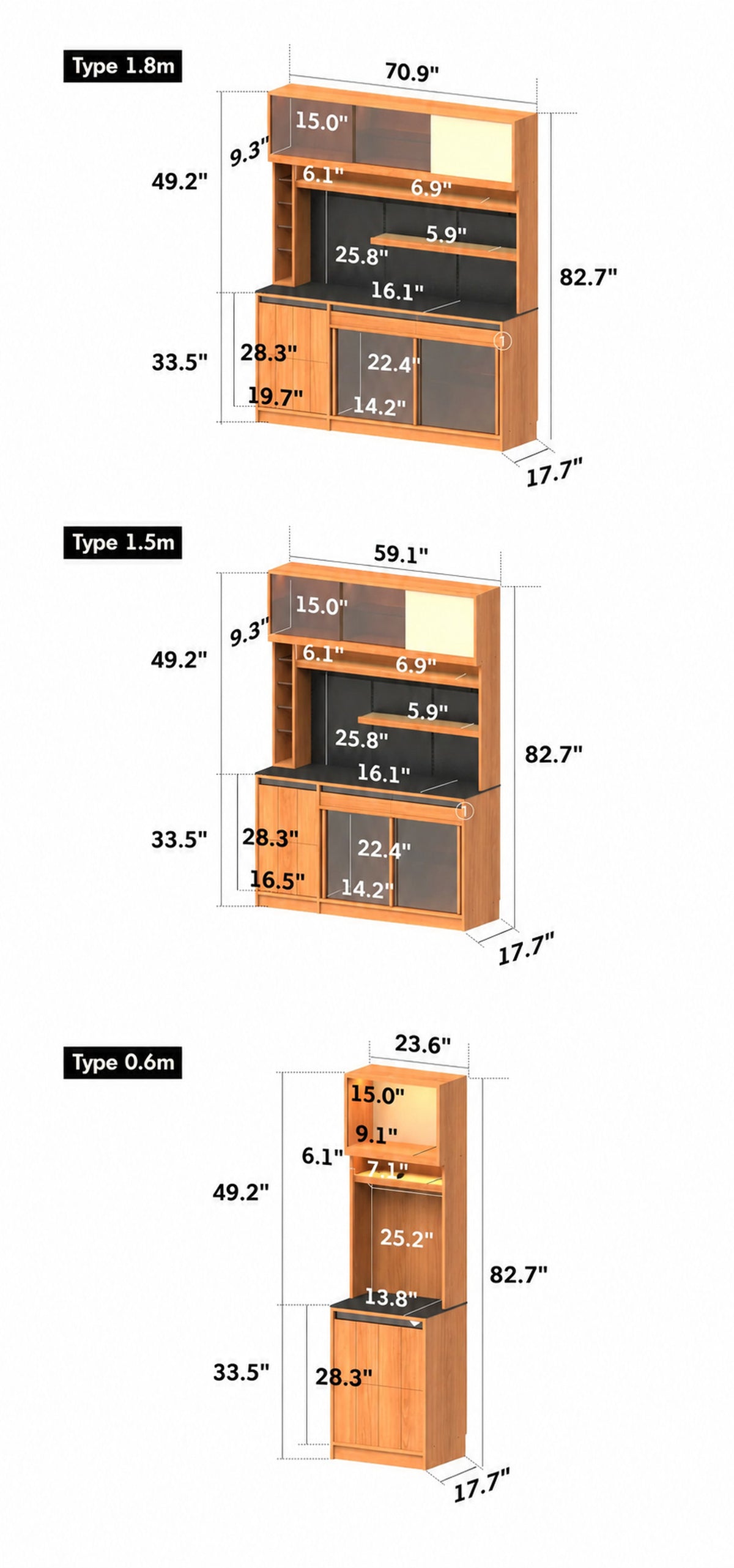 Scandinavian Cherry Wood Sintered Stone Side Cabinet TIMELESS Size Chart