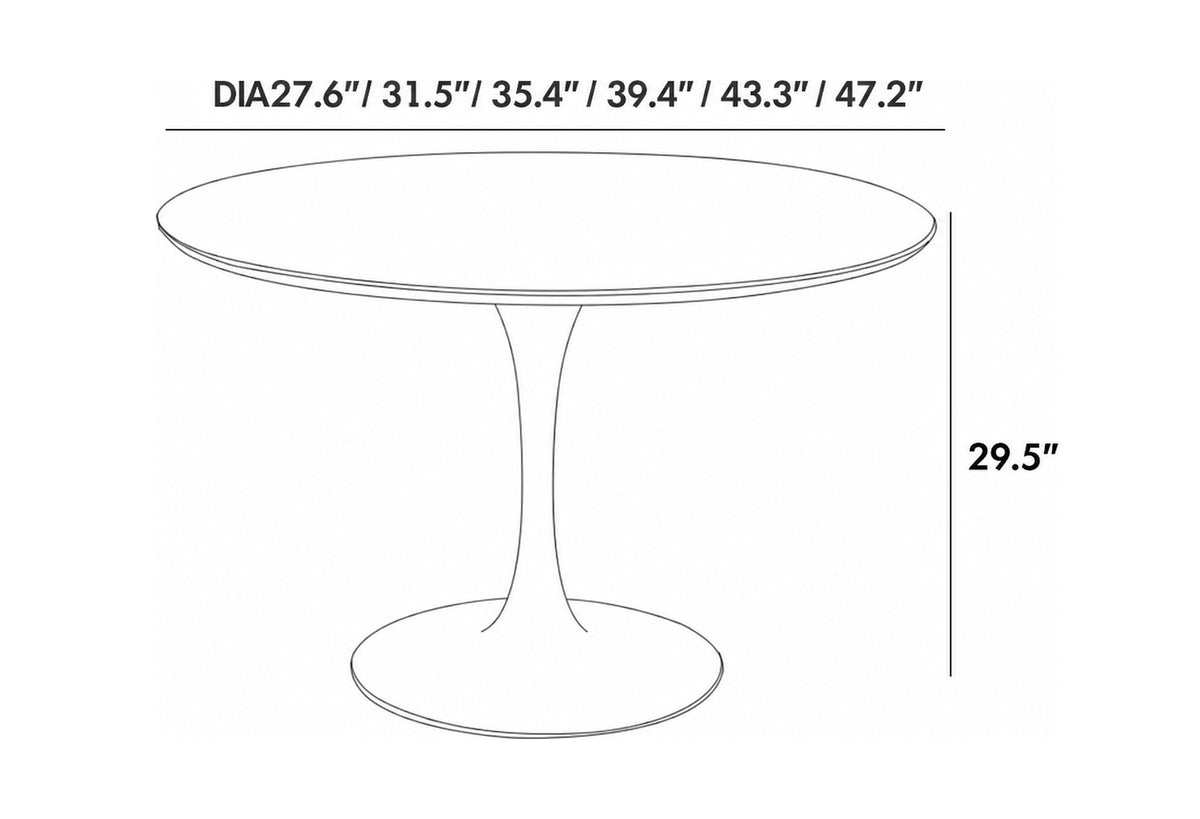 Minimalist Plywood Round Dining Table TULIP Size Chart