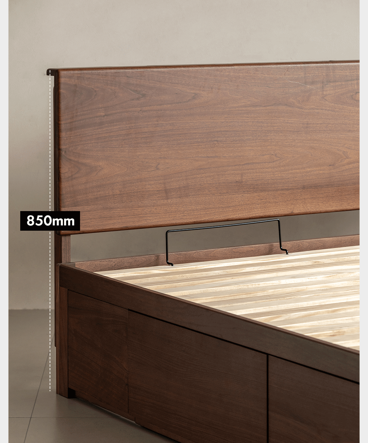 Japandi Walnut Wood Lift-Up Storage Bed With Drawer KANGAROO More Details and Instruction_6