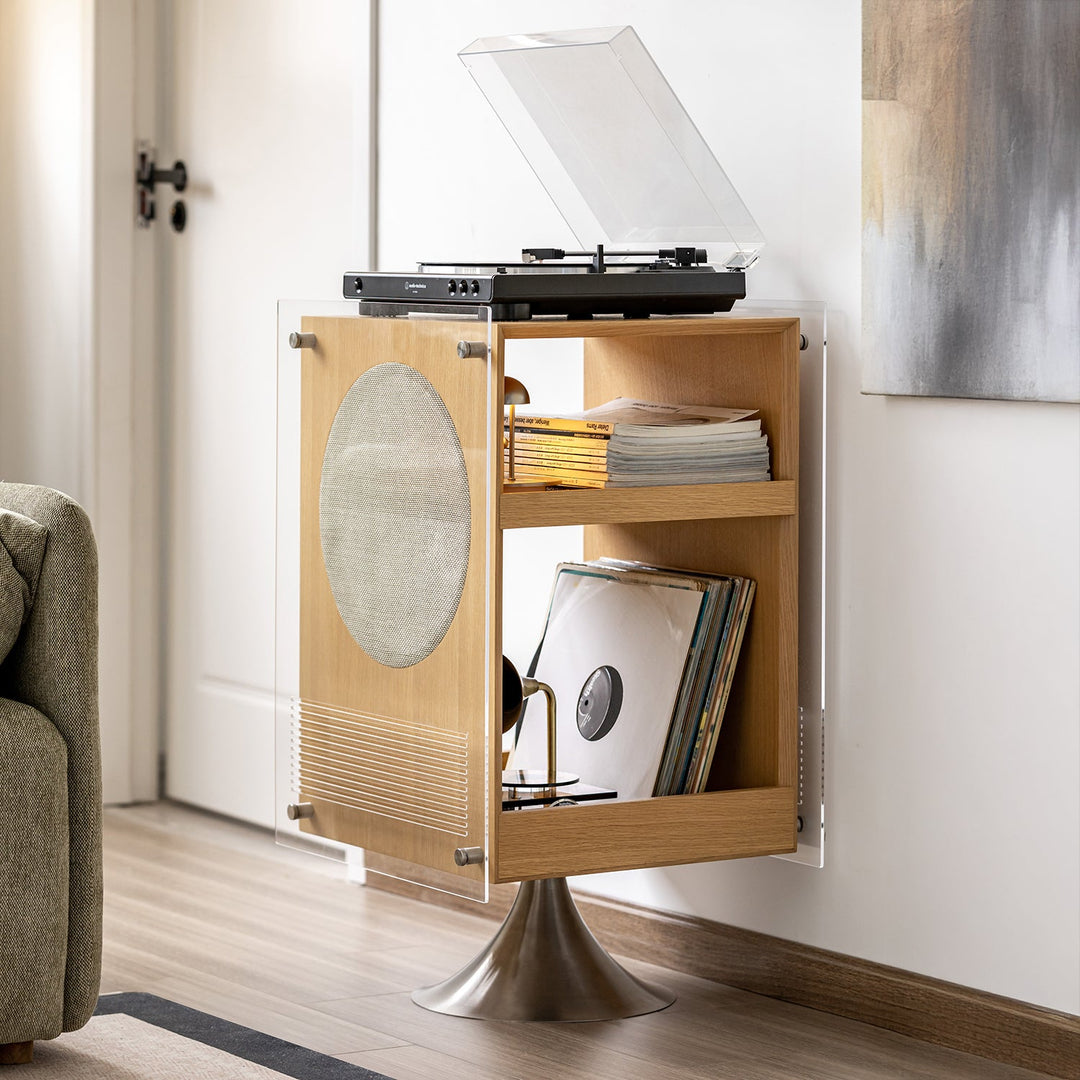 Minimalist Oak Wood Veneer Revolving Side Table MUSE