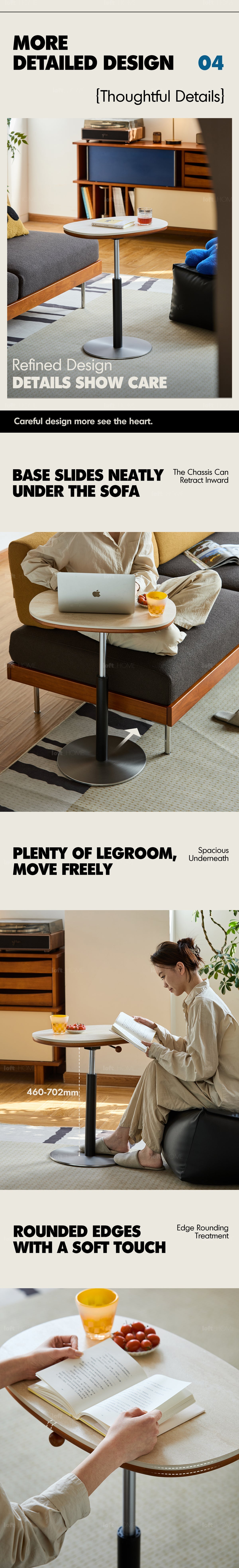 Bauhaus Sintered Stone Boxwood Height Adjustable Side Table ROMAN More Details and Instruction_6