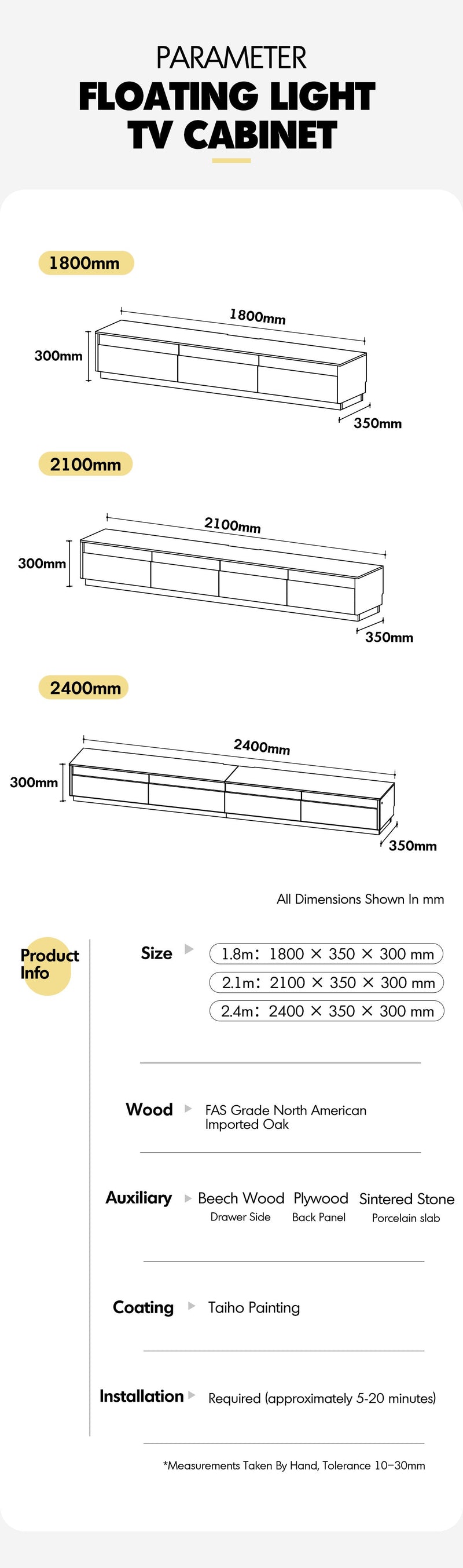 Scandinavian Oak Wood TV Console FLOATING LIGHT More Details and Instruction_8