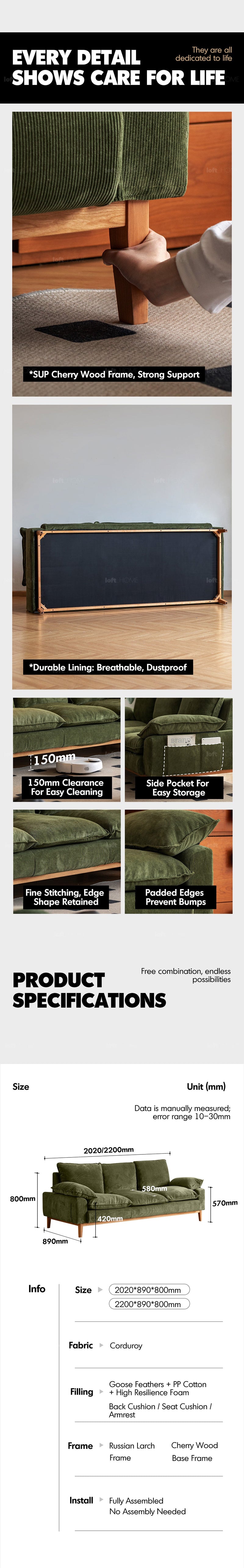 Scandinavian Corduroy Velvet Fabric 3 Seater Sofa INDIGO More Details and Instruction_6