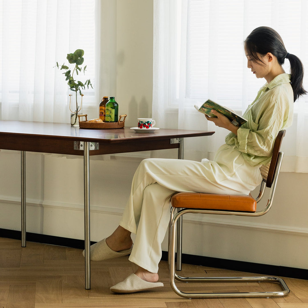 Vintage Rattan PU Leather Dining Chair HOH XIL