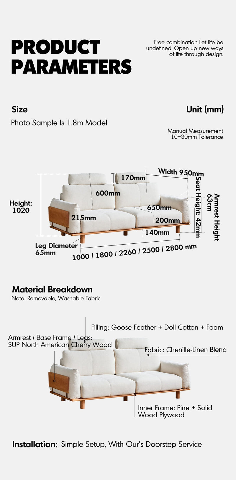 Scandinavian Mixed Weave Fabric 2 Seater Sofa BESSEN More Details and Instruction_8