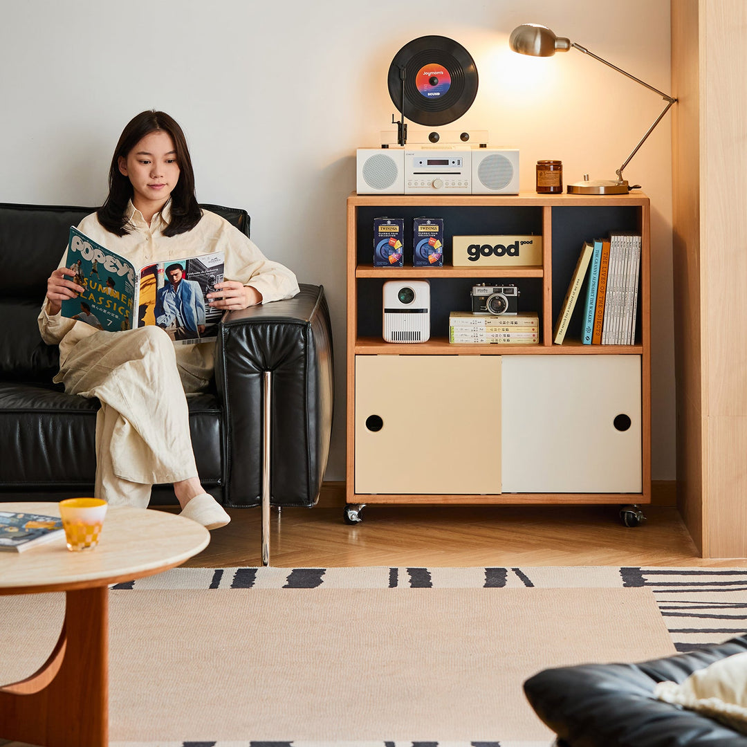 Scandinavian Cherry Wood Wheel Mobility Cabinet TIME