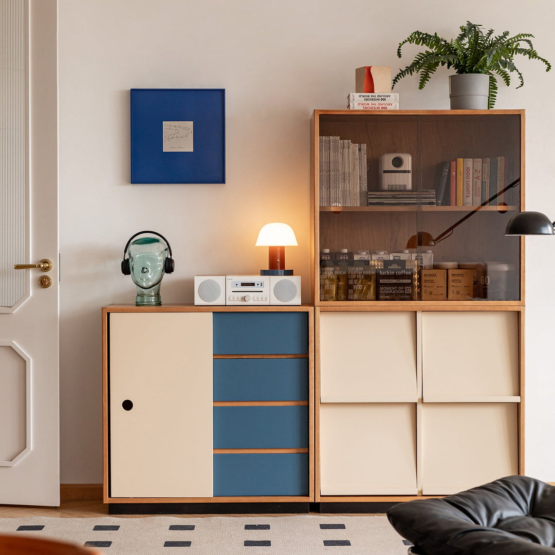 Bauhaus cherry wood modular cabinet time in details.