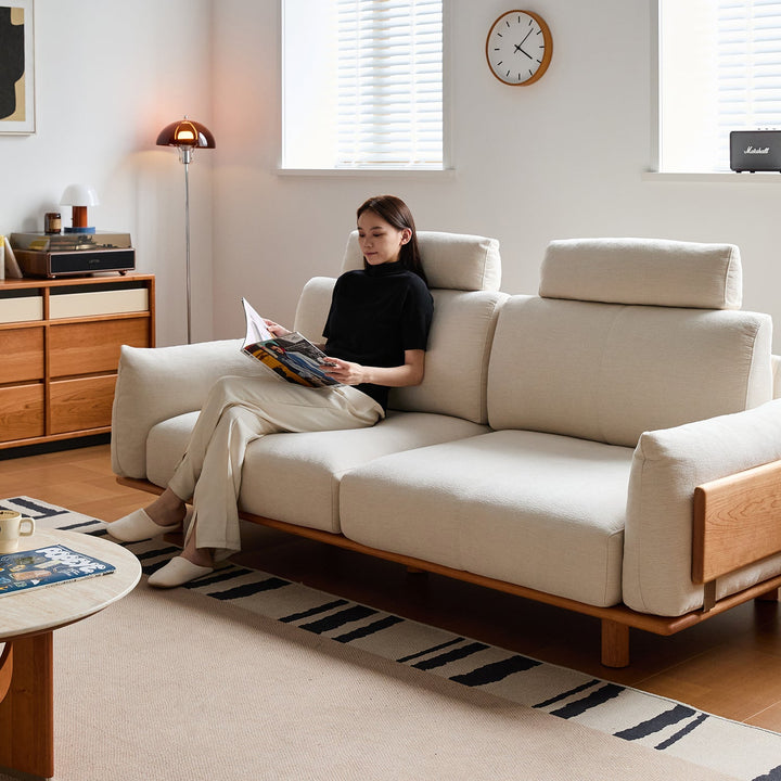 Scandinavian mixed weave fabric 3 seater sofa bessen in details.