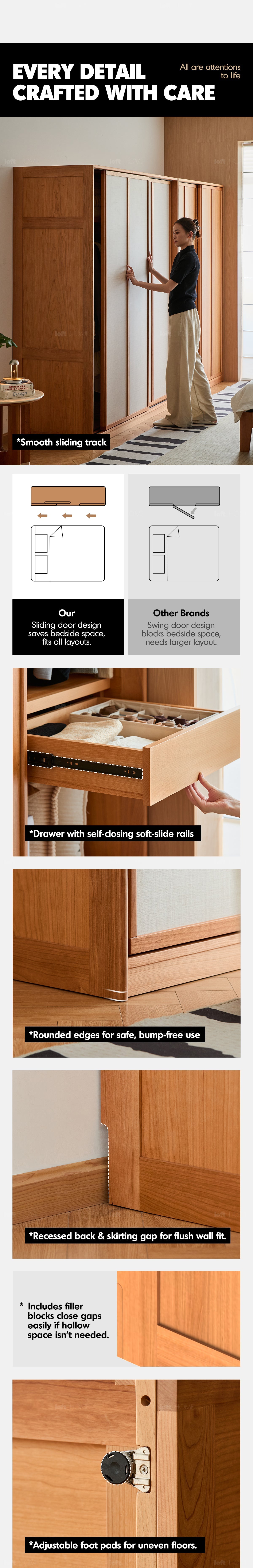 Scandinavian Cherry Wood Sliding Door Wardrobe KANGAROO More Details and Instruction_7