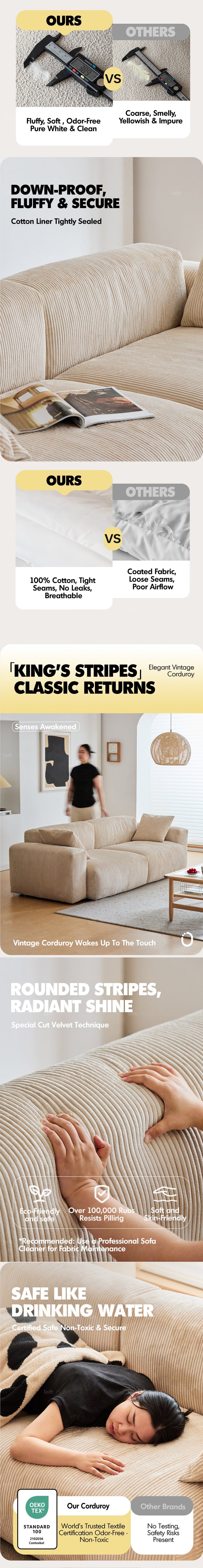 Cream Corduroy Velvet Fabric 2 Seater Sofa SQUARE More Details and Instruction_7