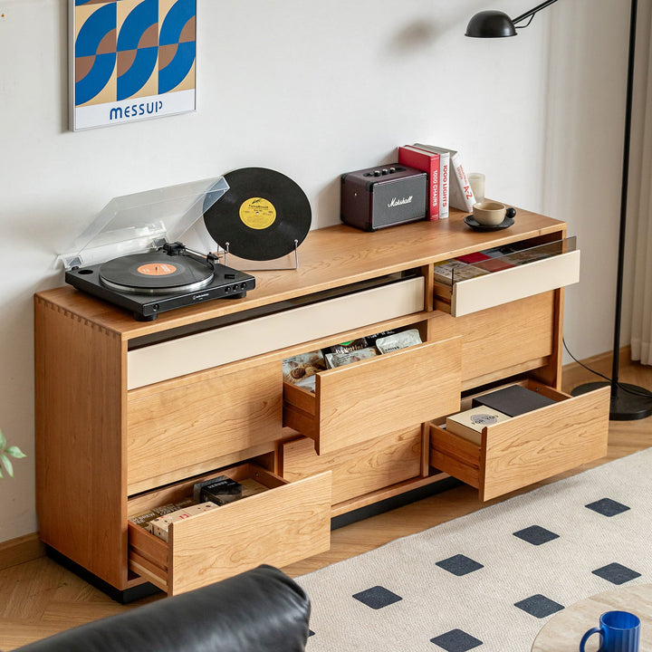 Scandinavian cherry wood chest of drawers timeless 9 with context.
