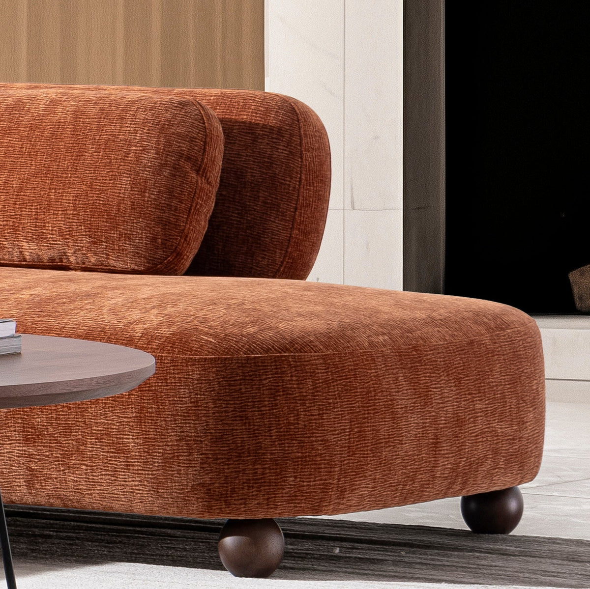 Cream velvet fabric modular chaise 2 seater sofa bubba with context.
