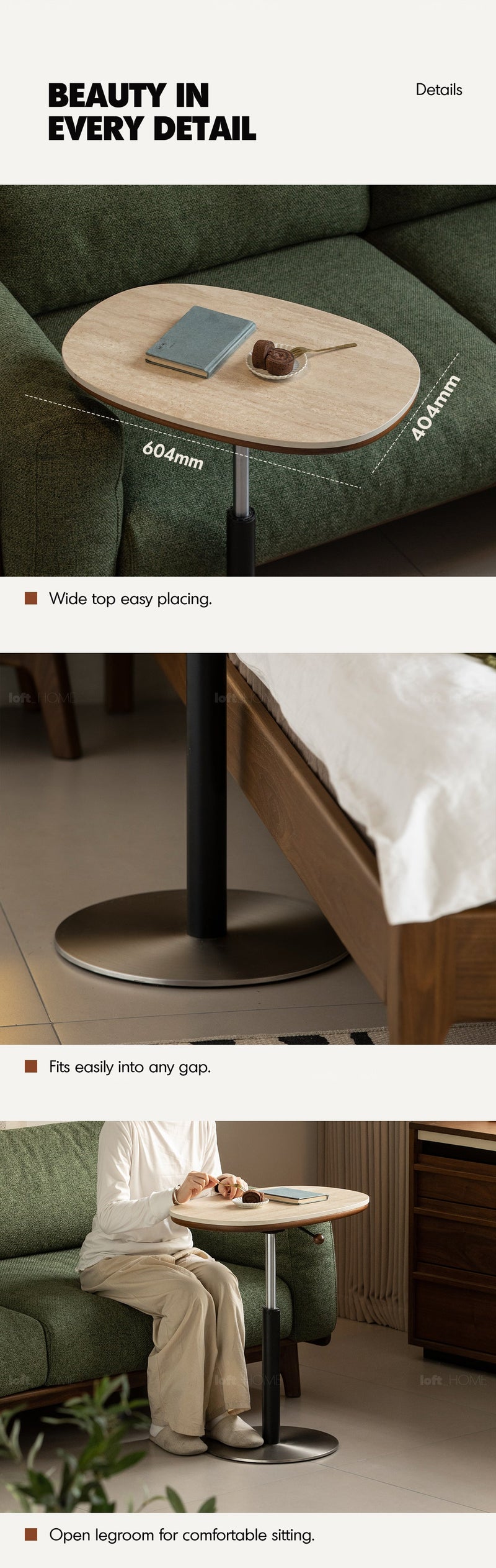 Japandi Sintered Stone Walnut Wood Height Adjustable Side Table ROMAN More Details and Instruction_7