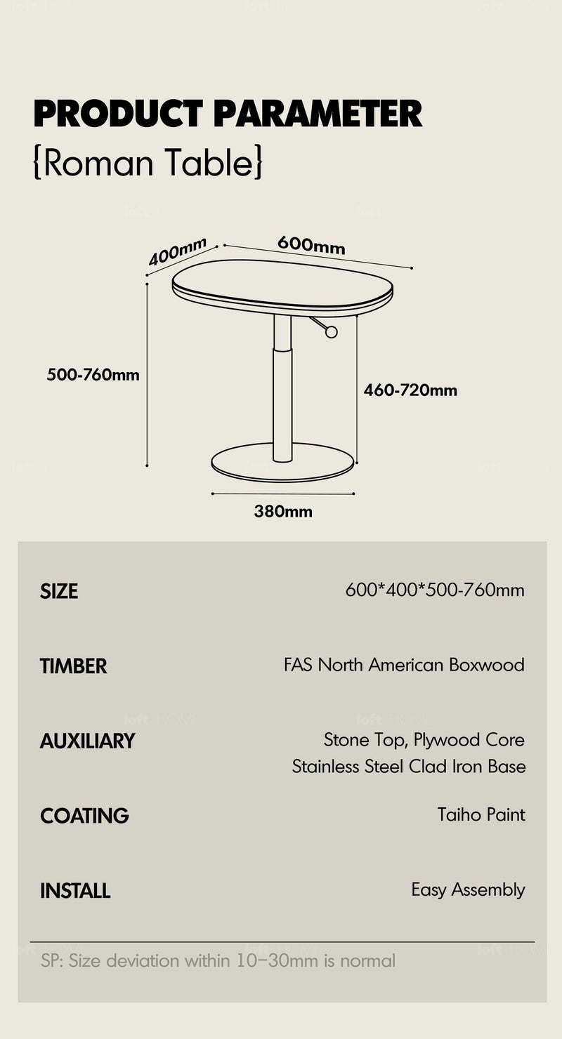 Bauhaus Sintered Stone Boxwood Height Adjustable Side Table ROMAN More Details and Instruction_7