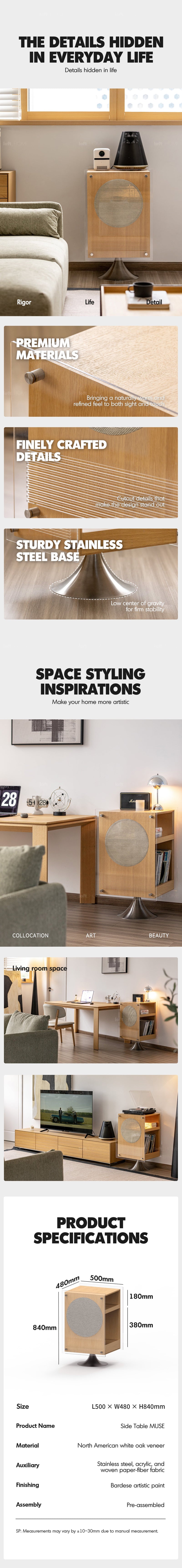 Minimalist Oak Wood Veneer Revolving Side Table MUSE More Details and Instruction_7