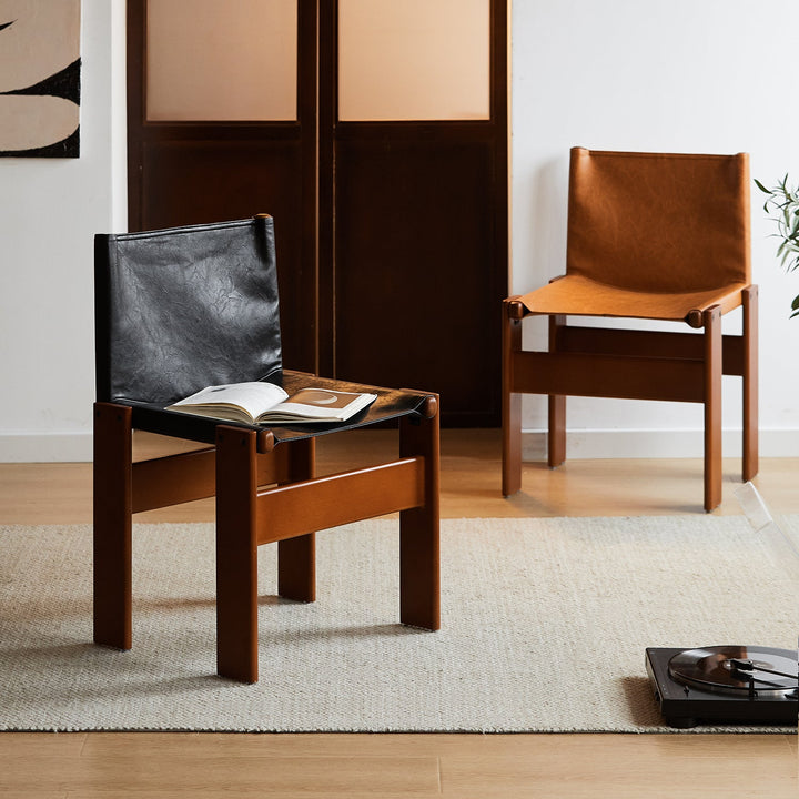 Bauhaus genuine leather dining chair tansu with context.
